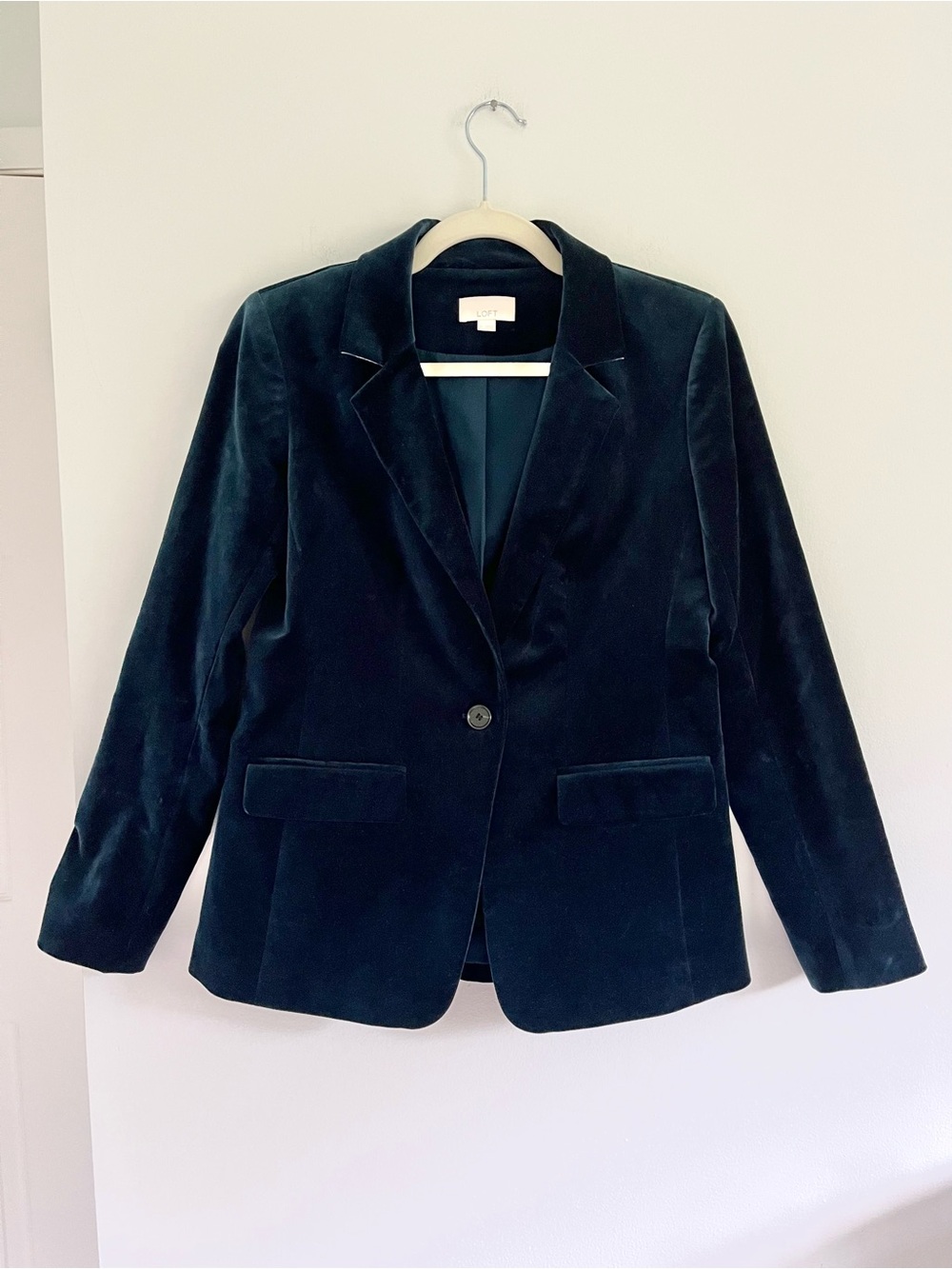 LOFT Women’s Teal Velvet Button Front Blazer Jacket Work Office Career Festive 0